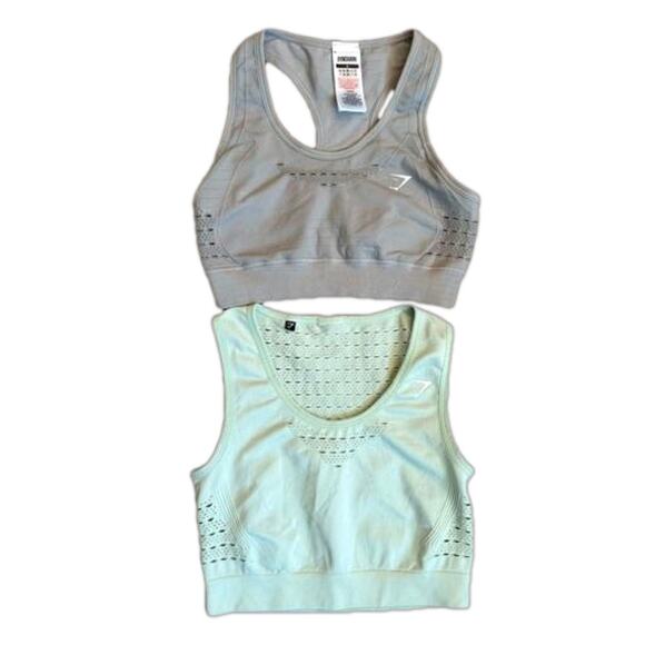 Gymshark Lot of 2 Energy Seamless Sports Bra and Crop Tank Top Gray Green Size S - Picture 1 of 12